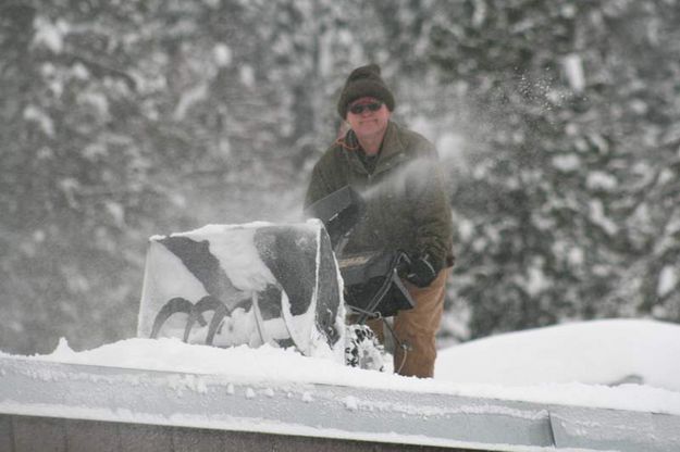 Snowblowing LMS roof. Photo by LibbyMT.com.