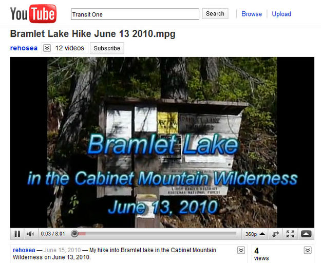 Bramlet Lake hike on You Tube. Photo by Bob Hosea.