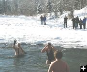 Jan emerges from her plunge. Photo by LibbyMT.com.