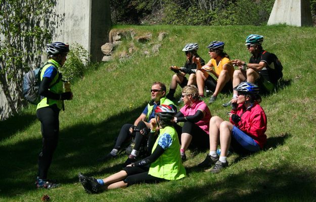 Taking a break at the dam. Photo by LibbyMT.com.