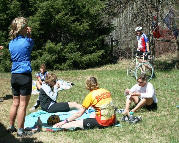 Enjoying the pie and sunshine. Photo by LibbyMT.com.