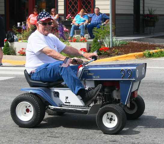 Royce Pemberton on his racing lawn mower. Photo by LibbyMT.com.