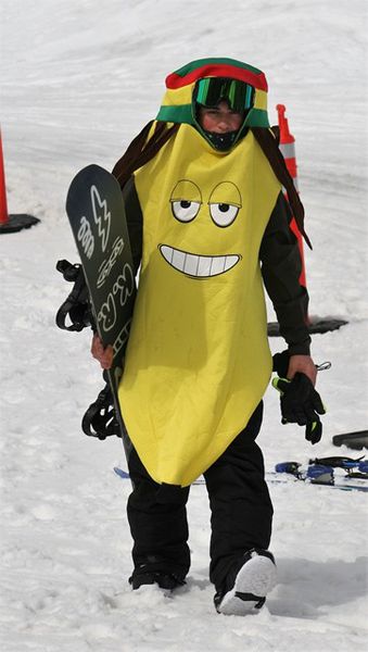 Rasta Banana with his snowboard. Photo by LibbyMT.com.