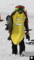 Rasta Banana with his snowboard. Photo by LibbyMT.com.
