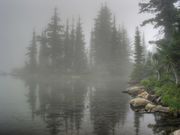 Cliff Lake in the fog. Photo by Bob Hosea.