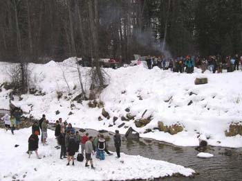 The crowd gathers, to watch and to plunge!